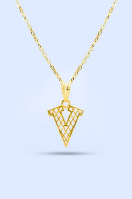 V letter gold necklace