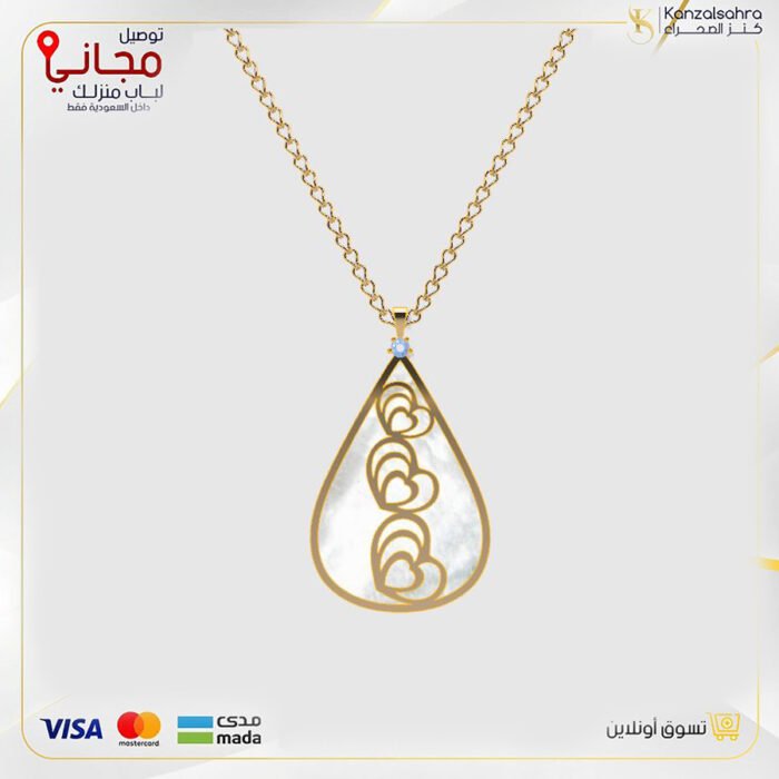 ⁦تعليقة ذهب مع الماس بشكل قلوب مع سلسال⁩ - الصورة ⁦1⁩
